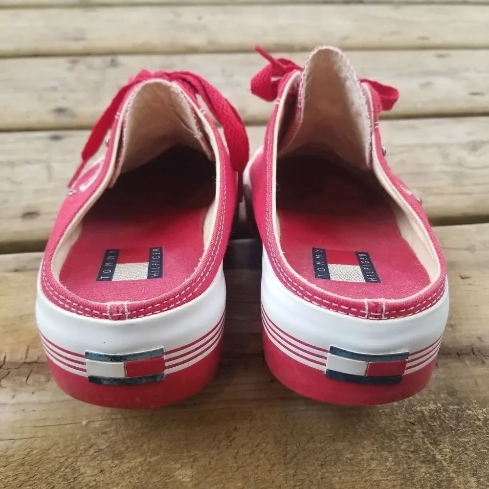 Vintage 90s y2k Tommy Hilfiger Platform Red Canvas Backless Slip-on Sneakers 7.5